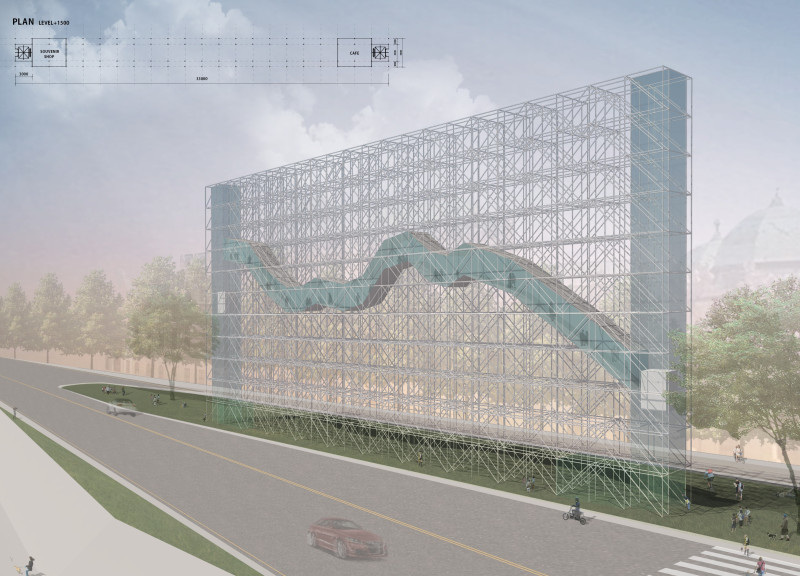 Flowing Pathway of Steel and Glass in a Commemorative Space