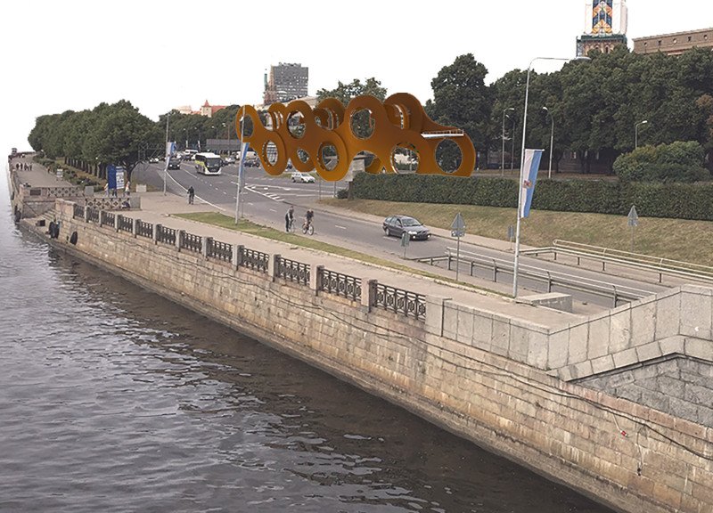 Chain-Like Structure Crafted from Steel and Concrete Serving as a Cultural Gathering Space