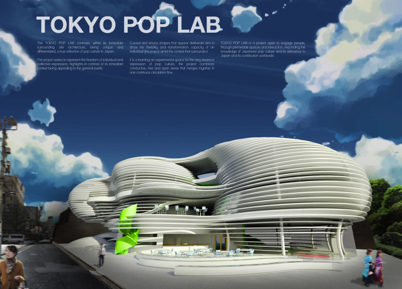 Curvilinear Glass Facade Encompassing Flexible Spaces with Polymer Accents