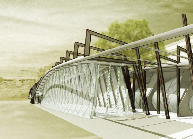 Curvilinear Form Featuring Weathered Steel and Glass Façades in a Public Memorial Space