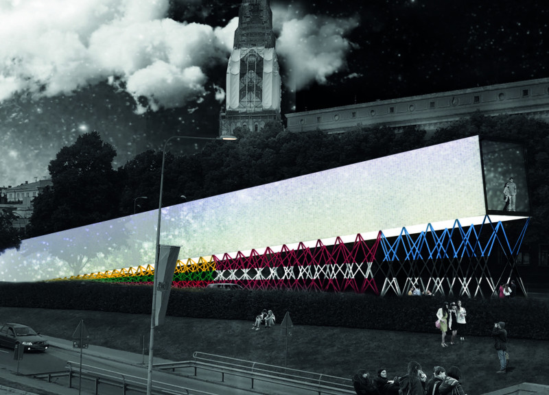 Light-Reflecting Glass Prisms Complementing Concrete Structure for Community Commemoration