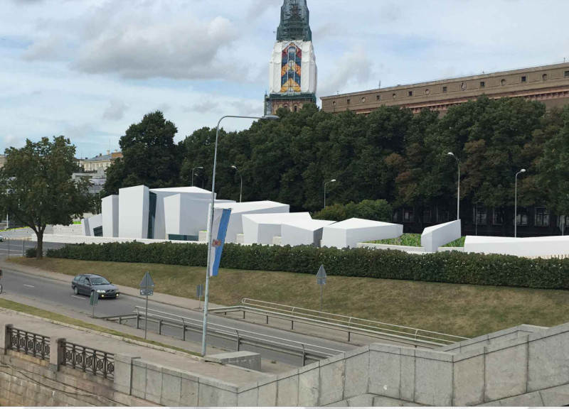 Sculptural White Stone Facades Integrated with Natural Brown Elements for Community Remembrance