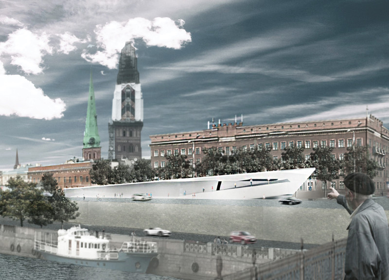 Translucent Glass Facade Merging Concrete Strength with Historic Reflection in a Commemorative Public Space