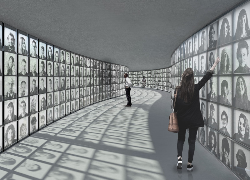 Curvilinear Form Enhanced by Photographic Panels and Steel Elements for Community Remembrance