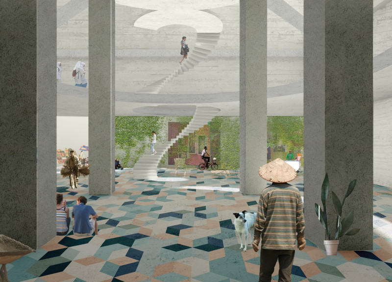 Biophilic Urban Oasis with Natural Wood and Sustainable Materials for Community Engagement