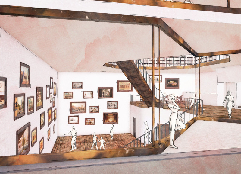 Lightwell-Infused Gallery with Terracotta Facade and Functional Artist Residencies