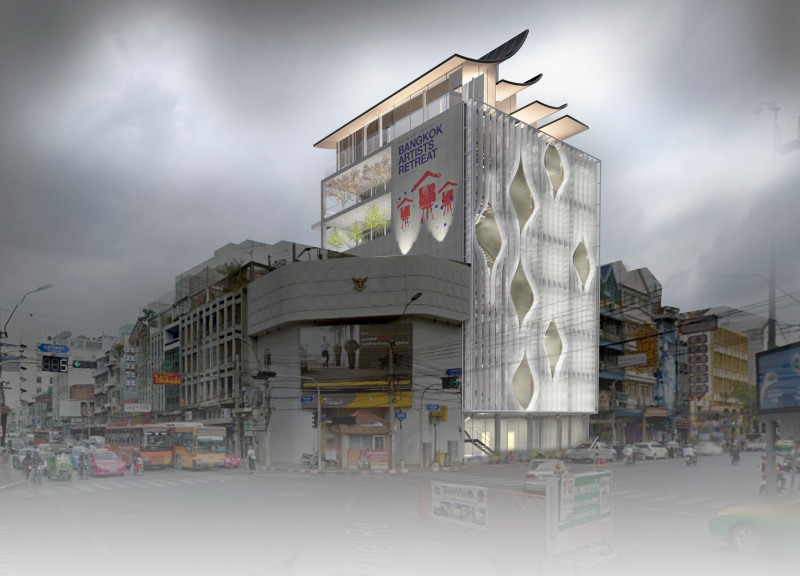 Oval Glass Facade and Sustainable Wood Elements in a Dynamic Artist Retreat