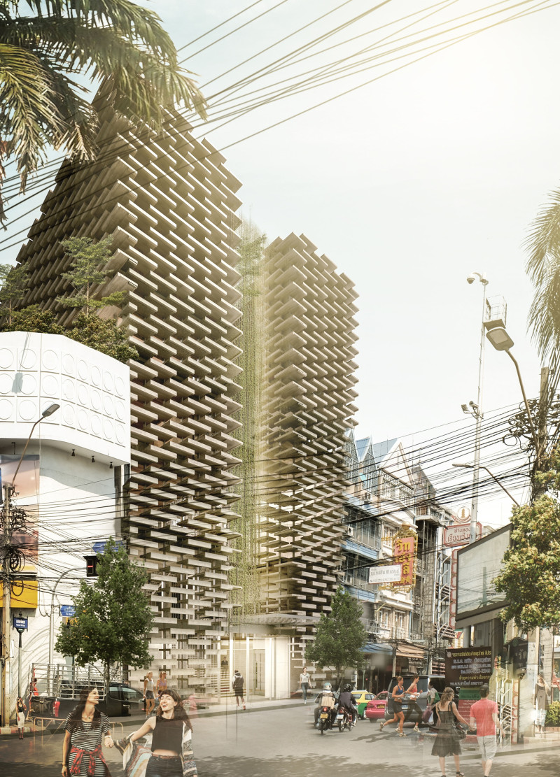 Rooftop Garden Interwoven with Concrete Facades and Glass Walls in a Community-Focused Artist Retreat