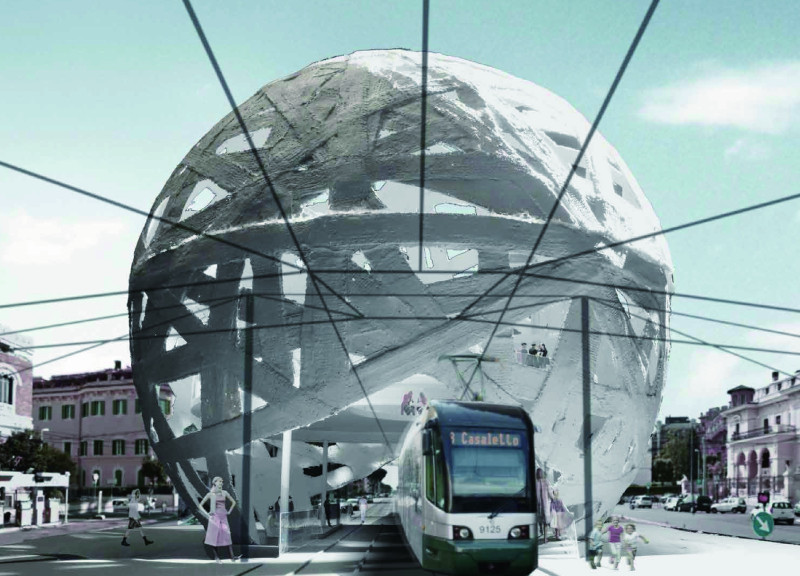 Reticulated Concrete Sphere Integrating Flexible Fabric and Community Hub Functions