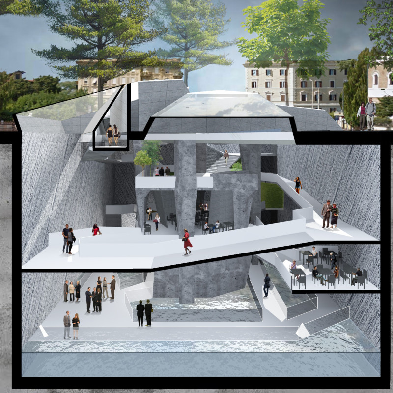 Asymmetrical Forms Enhanced by Textured Concrete and Natural Light in a Multi-Functional Community Space