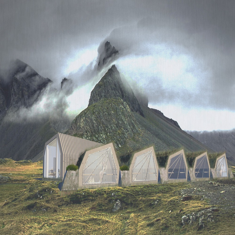 Huts Featuring Cross-Laminated Timber Panels and Charred Wooden Shingles in Remote Icelandic Landscape