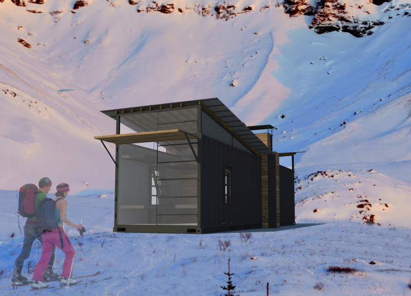 Shipping Container Cabin with Butterfly Roof and Rainwater Harvesting System