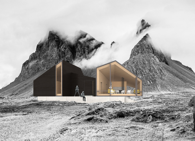 Charred Wooden Shingles and Modular Pods in a Modern Icelandic Cabin