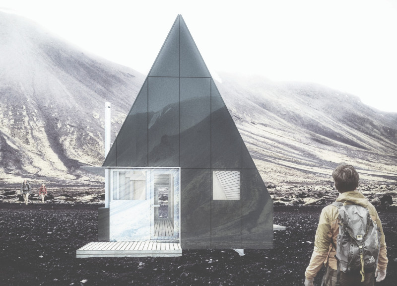 Charred Wood Shingles and Solar Elements in a Compact Community Shelter