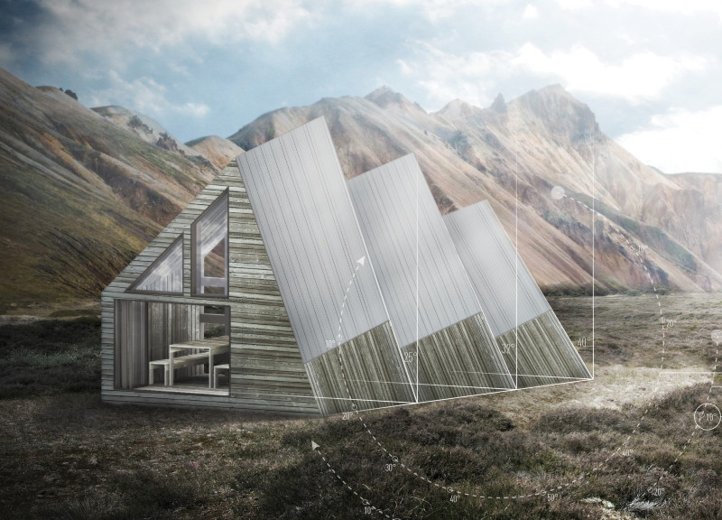 Gabled Shelter Constructed with Recycled Materials and Triple-Glazed Fenestration for Eco-Trekking Experiences