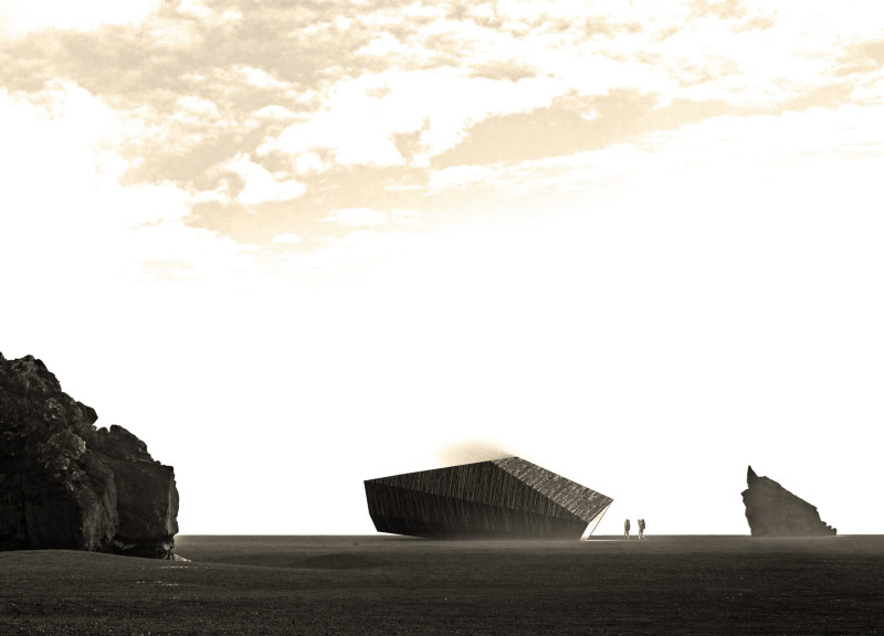 Charred Wooden Shingles Forming a Seamless Trekking Cabin Within Iceland’s Rugged Terrain