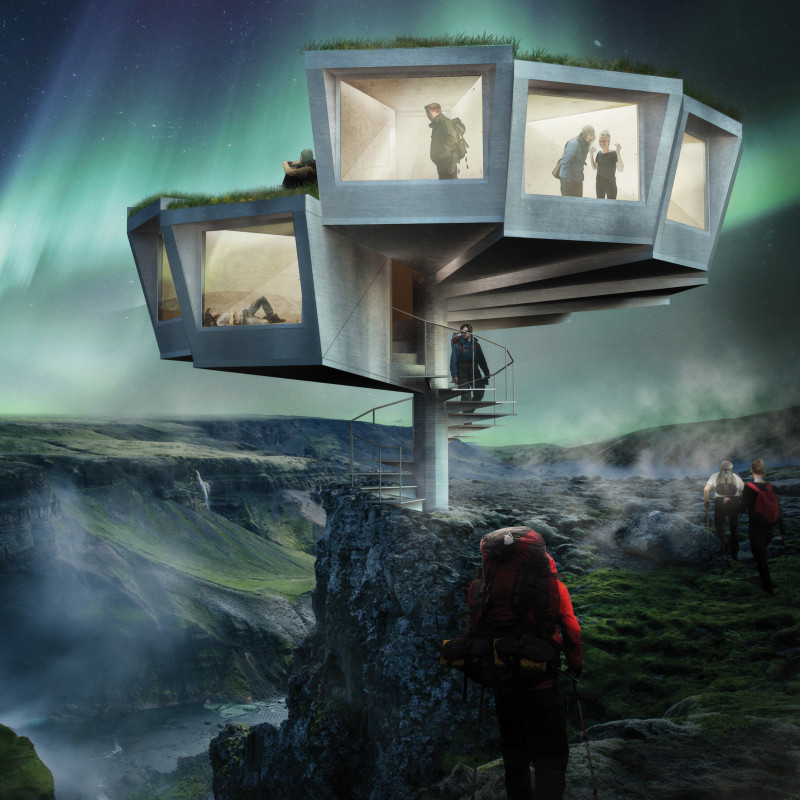 Turf Roofs and Aluminum Cladding in Sustainable Cabin Design for Iceland's Landscape