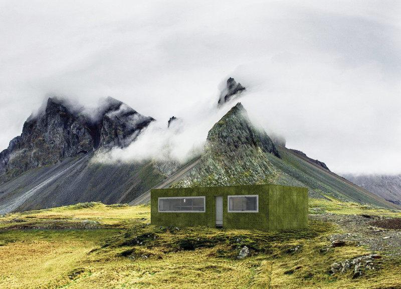 Gabion-Faced Cabin Featuring Thermal Concrete Panels for Sustainable Trekking in Iceland