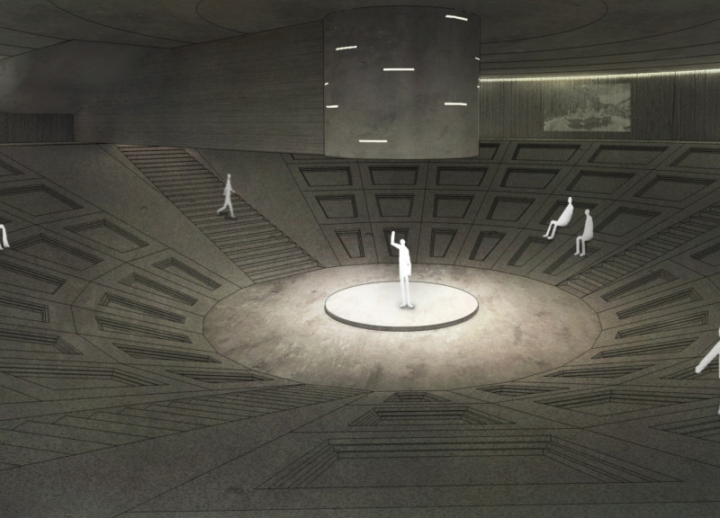 Central Concrete Tube and Oculus Connect Subterranean Exhibition Space with Natural Light