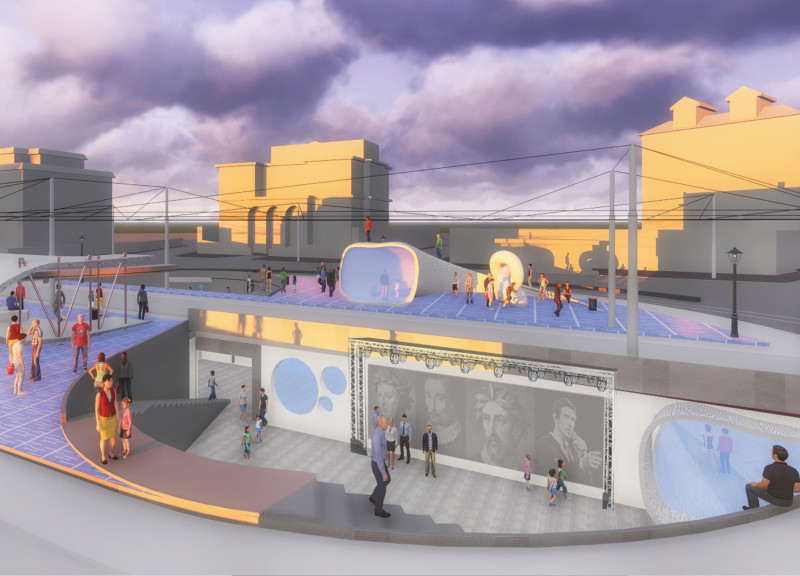 Sculptural Concrete Seating Emphasizing Community Interaction in Urban Landscape