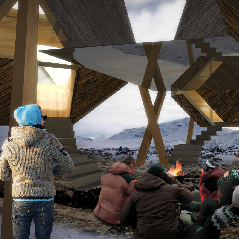 Elevated Pyramidal Shelter Crafted from Larch Wood and Enhanced by Natural Ventilation