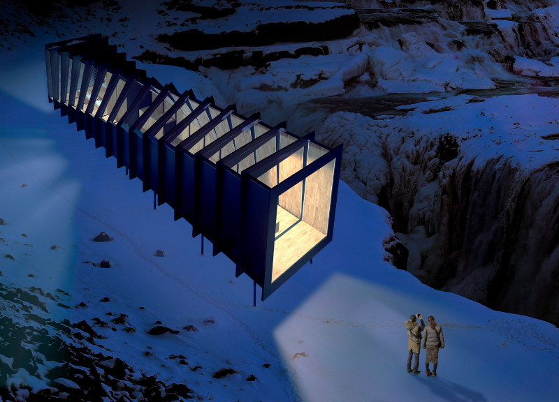 Carbon Fiber Lodging Units Embracing Icelandic Landscapes with Panoramic Glass and Sustainable Design