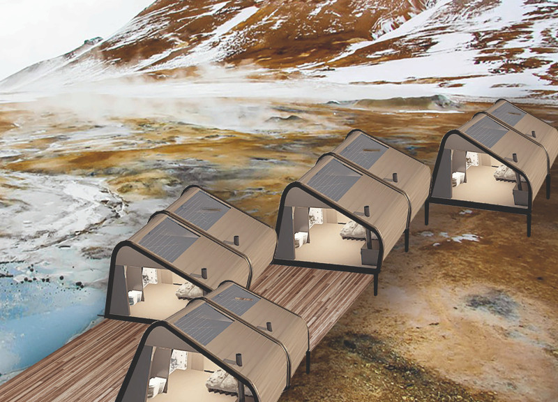 Carbon Fiber Shelter with Water Harvesting Systems for Trekkers in Iceland