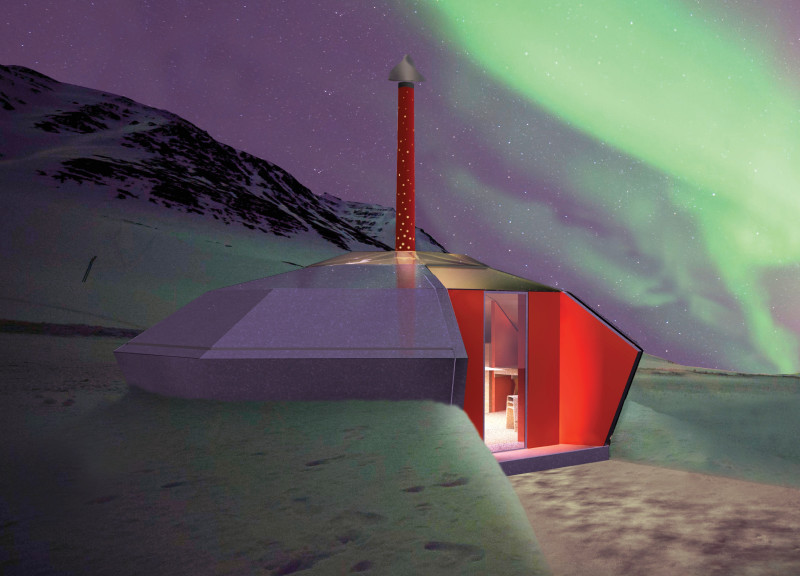 Charred Wood Accents and Lightweight Metal Form Create a Multifunctional Community Refuge