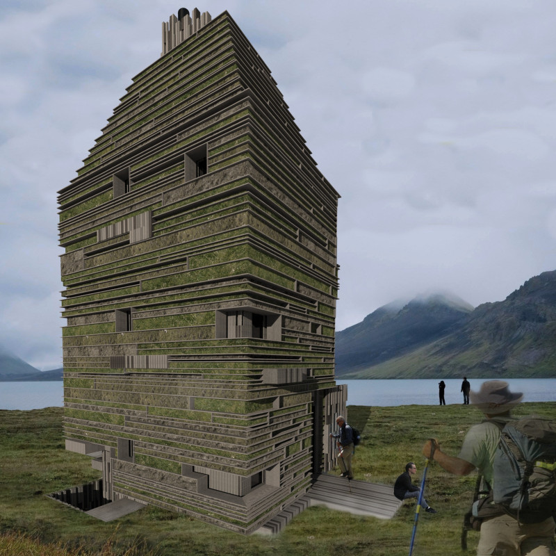 Sod Roof Shelter Utilizing Reclaimed Wood for Sustainable Trekking Experience