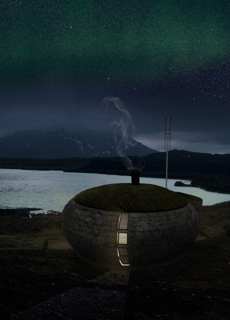 Charred Wooden Shingles and Grass Roofing in Modular Trekking Cabins for Sustainable Retreats