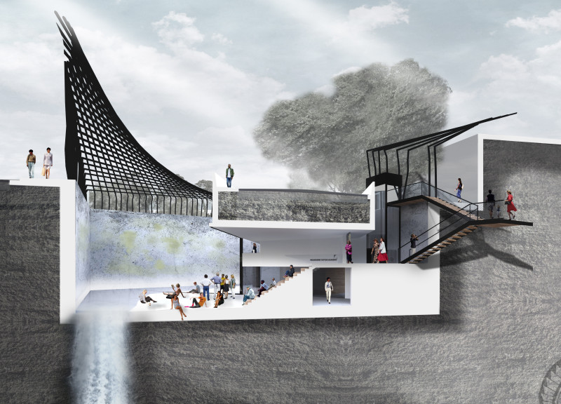 Curvilinear Lattice and Natural Light Define a Contemporary Tattoo Academy with Concrete and Wood Elements