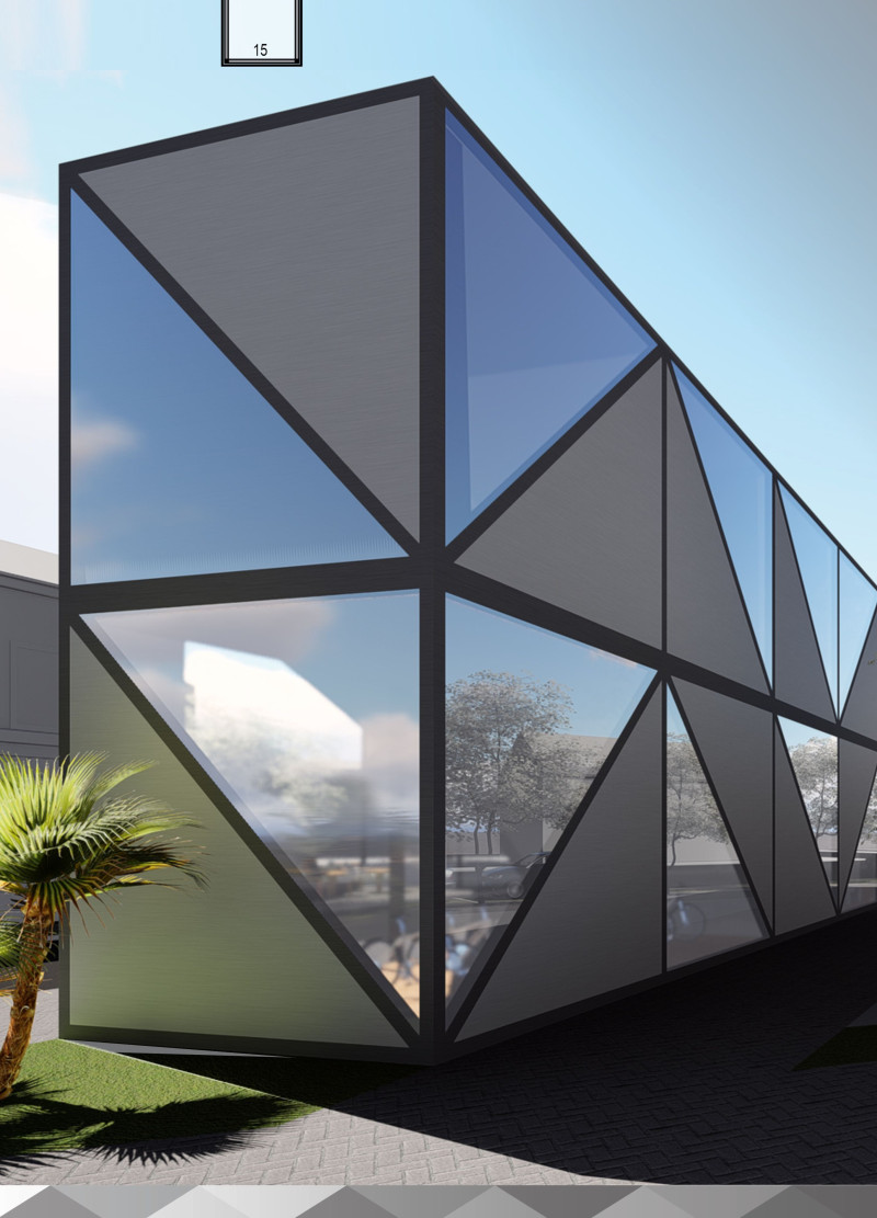 Triangular Structure Featuring Aluminum Composite Panels and Glass Facade for Educational Engagement