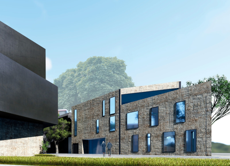 Asymmetrical Glass Facades Enhanced by Natural Wood Textures in a Community-Focused Education Space