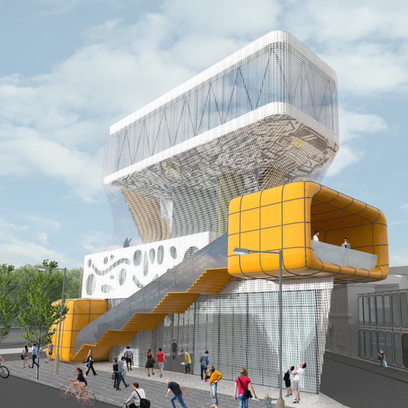 Steel Mesh Facade Enhancing Natural Light in a Community-Focused Learning Institute