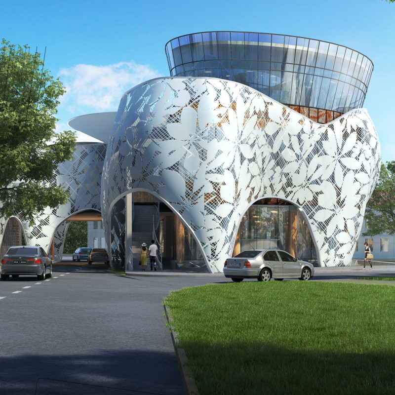 Curvilinear Design Featuring Perforated Aluminum and Corten Steel Serves as an Educational Hub for Tattoo Artistry