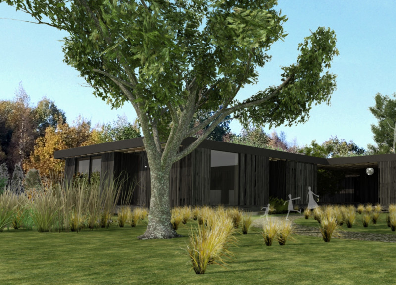 Charred Wooden Shingles and Cross-Laminated Timber Enveloping Community Spaces in a Natural Setting