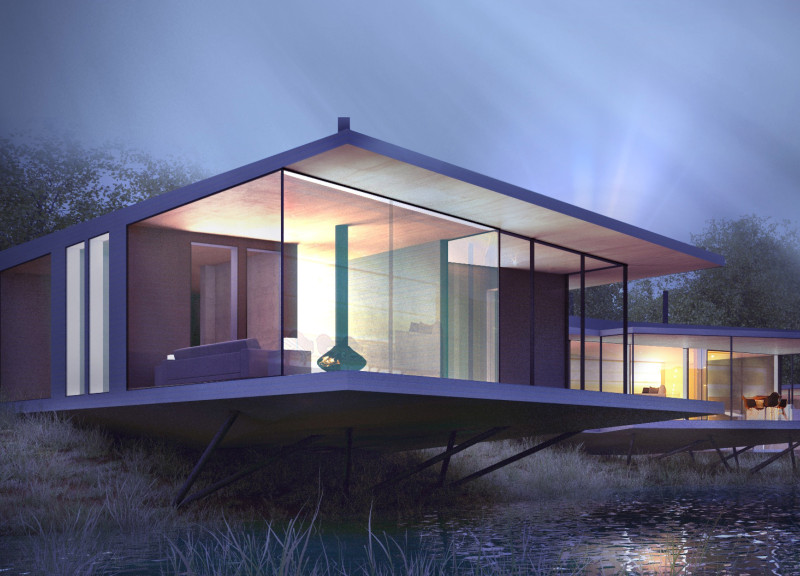 Circular Lake Retreat with Smart Glass and Natural Materials