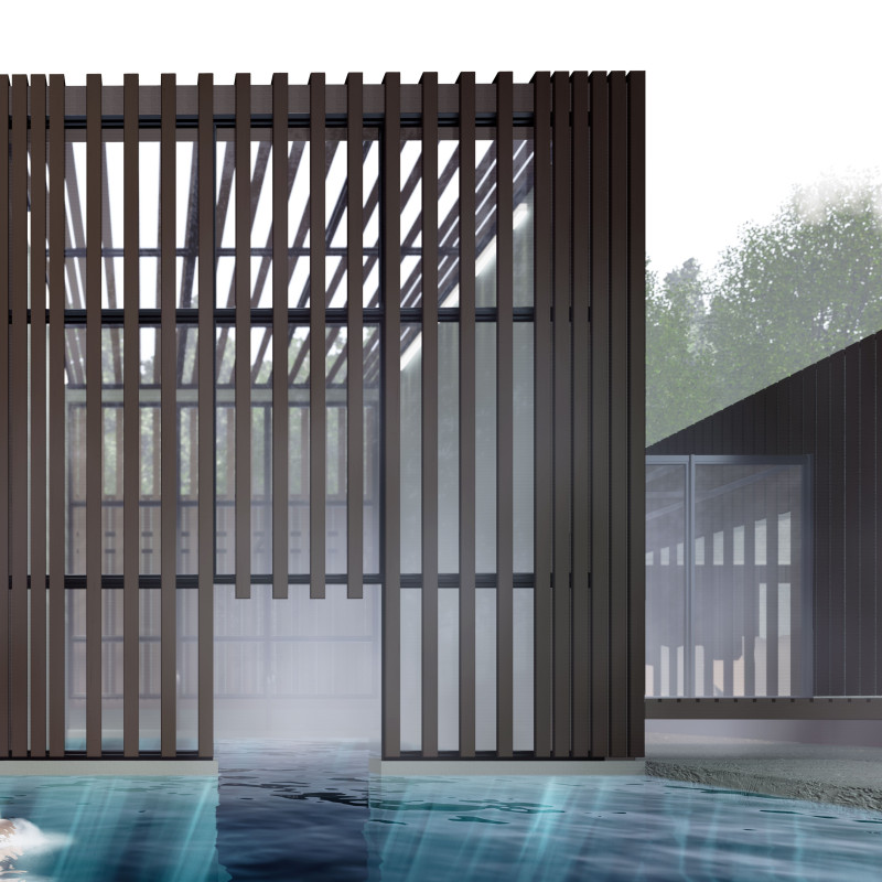 Charred Wooden Shingles and Glass Facades in a Flexible Community Space