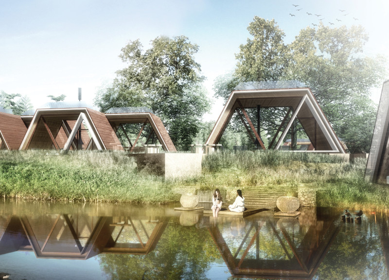 Geometric Cabins Crafted from Recycled Wood with Integrated Solar Solutions