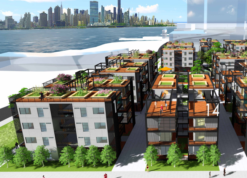 Charred Wooden Shingles Overlaying Modular Housing with Green Roof Integration