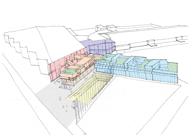 Charred Wooden Shingles and Glass Facades Enhancing Community Engagement in Multifunctional Spaces