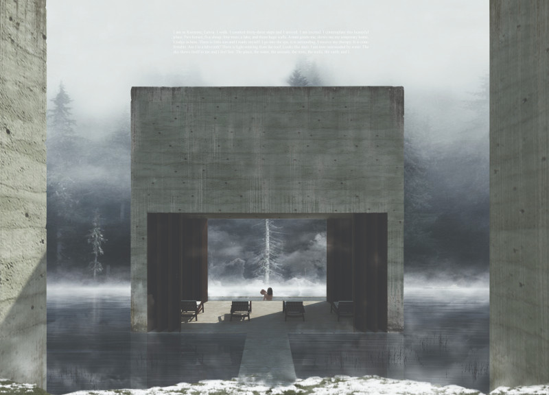 Textured Concrete and Blue Clay Create a Serene Wellness Retreat Amidst Nature