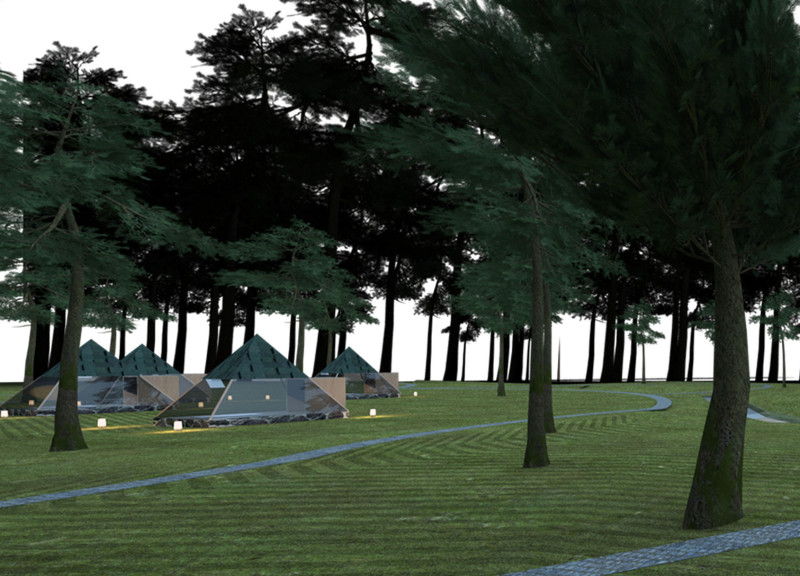 Charred Wooden Shingles and Stone Structure Embrace Sacred Geometry in Tranquil Retreat