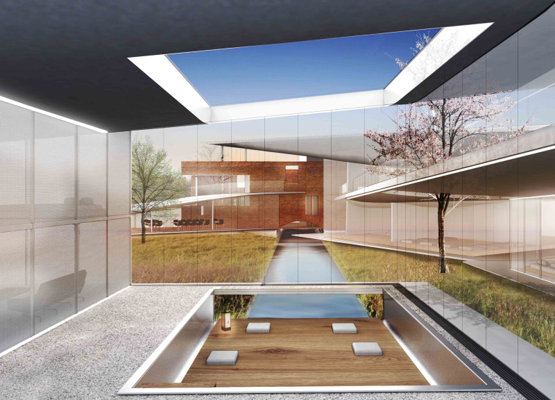 Floating Structure Crafted with Natural Materials Embracing Light and Water Integration