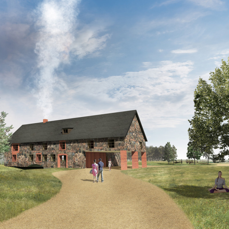 Charred Wooden Shingles and Local Stone Harmonize in a Sustainable Community Space