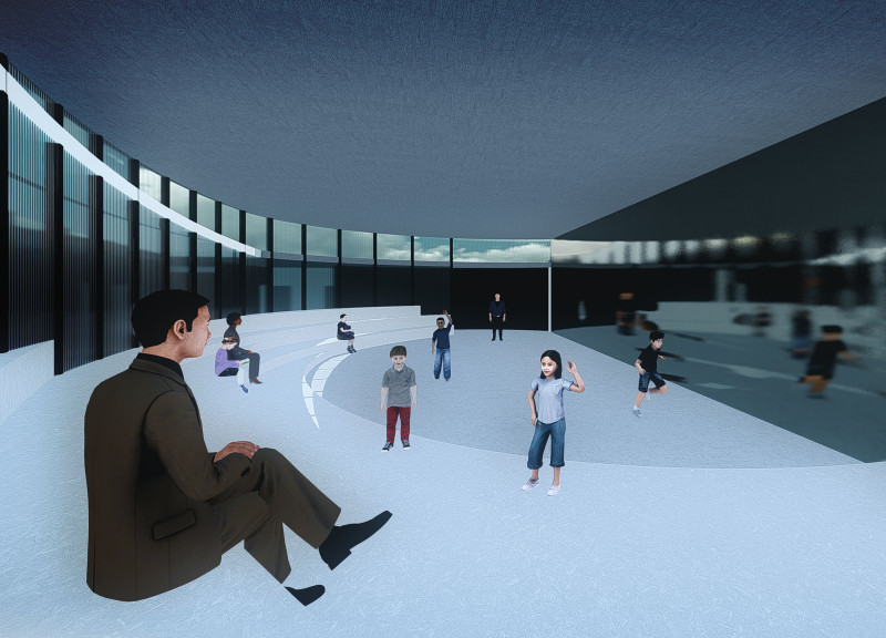 Spiral Ramp and Glass Facade Enhance Community Hub with Acoustic Texture and Sustainable Materials