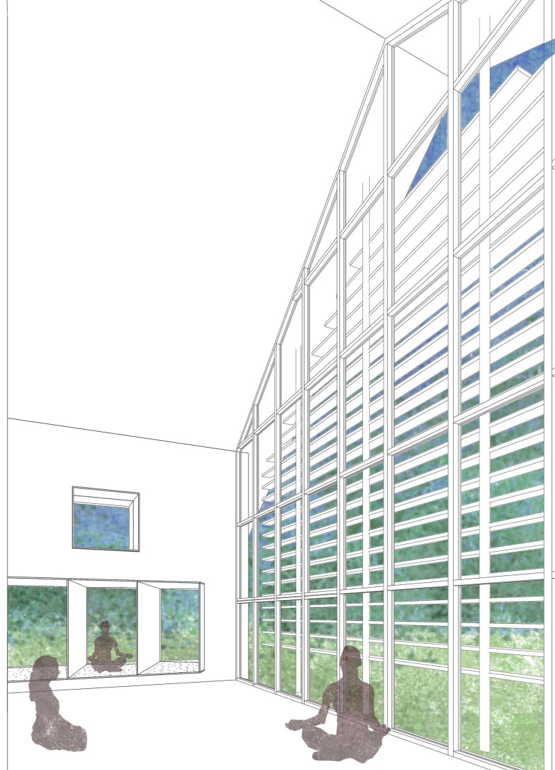 Charred Wooden Shingles and Natural Stone Create Tranquil Meditation Retreat