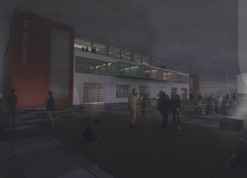 Charred Wooden Shingles and Glass Facades Creating a Cultural Hub in a Vibrant Community Environment