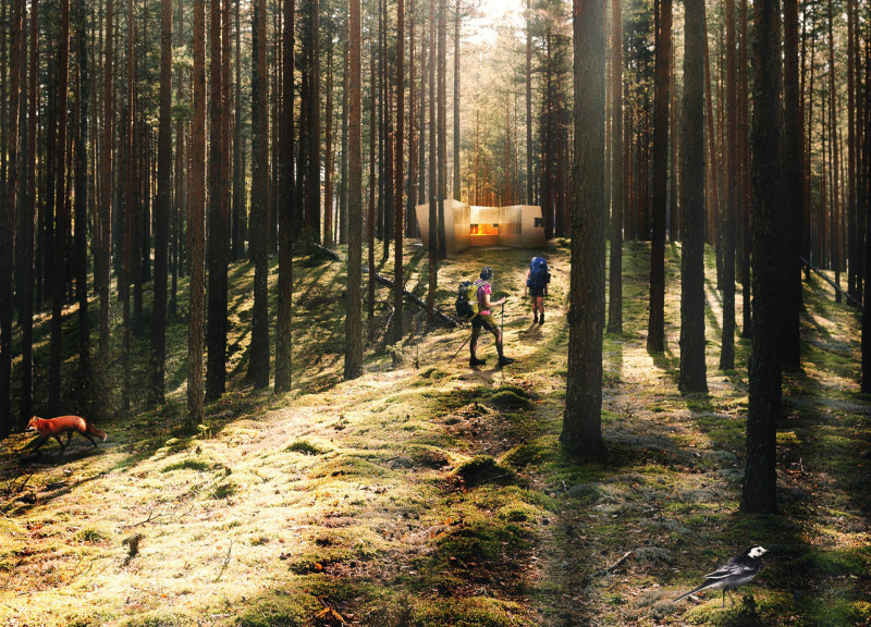 Reflective Glass Panels and Cross-Laminated Timber Create a Nature-Integrated Hiker Shelter