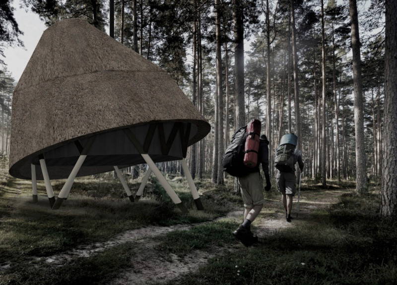 Thatch Roofed Cabins Anchored in Timber and Enhanced by Celestial Oculus